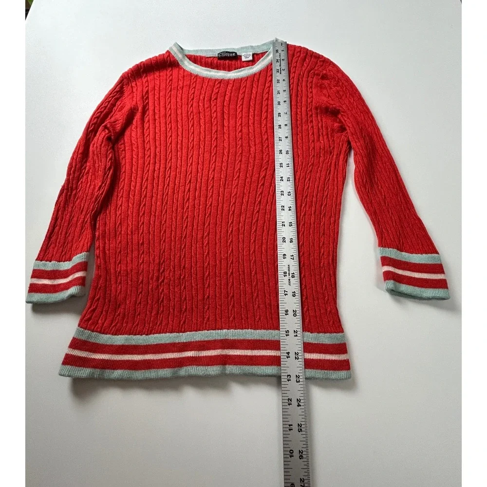 Silk Cashmere Sweater Womens Large Red Lightweight Cable‎ Knit Clique NY